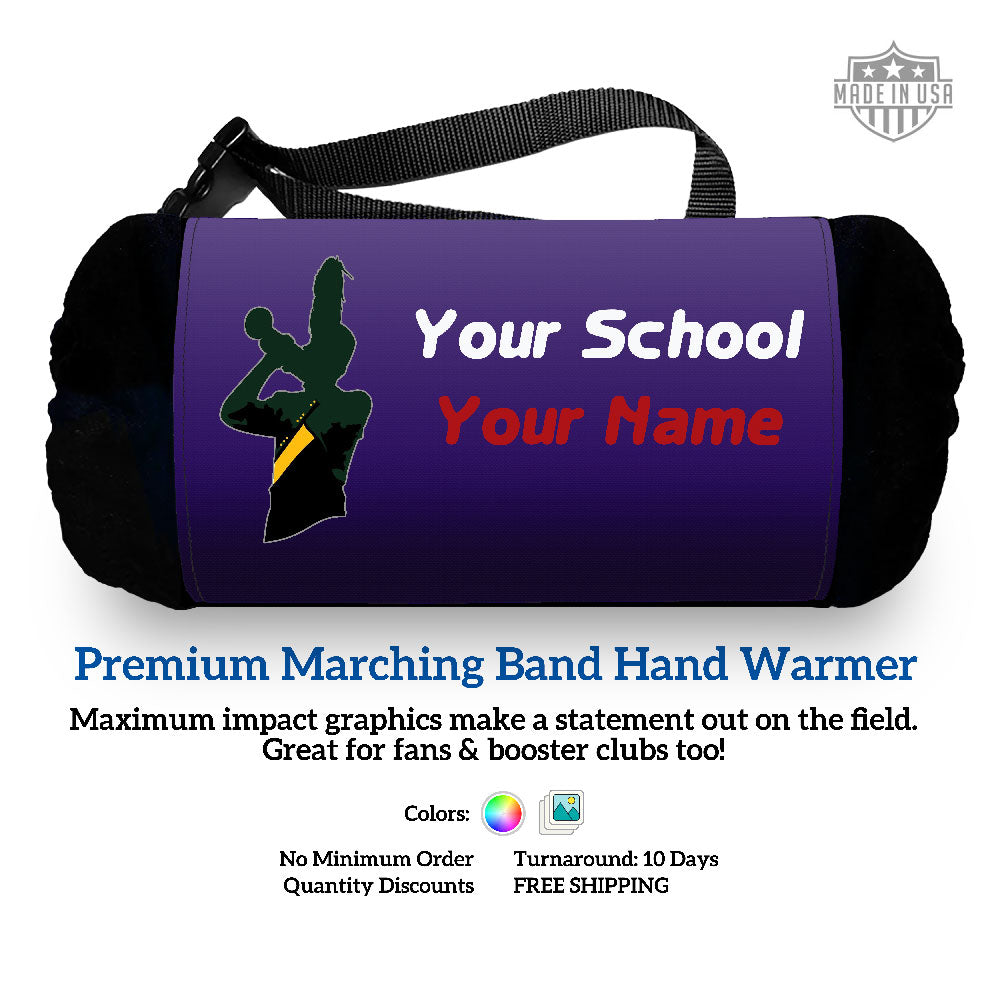 Custom Football Hand Warmer with player online name and School logo on Handwarmer